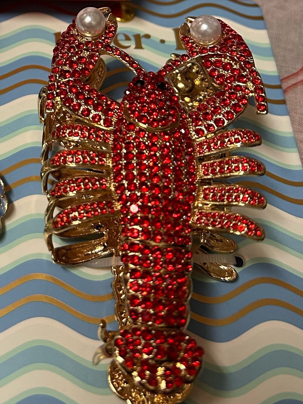 NWT Piper K Red Crystal hair Lobster with Pearl claw clip